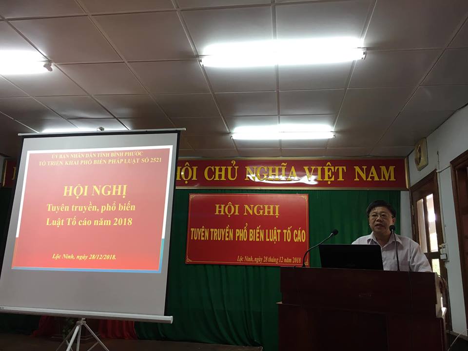 Huyện Lộc Ninh phối hợp tổ chức Hội nghị triển khai Luật Tố cáo  năm 2018