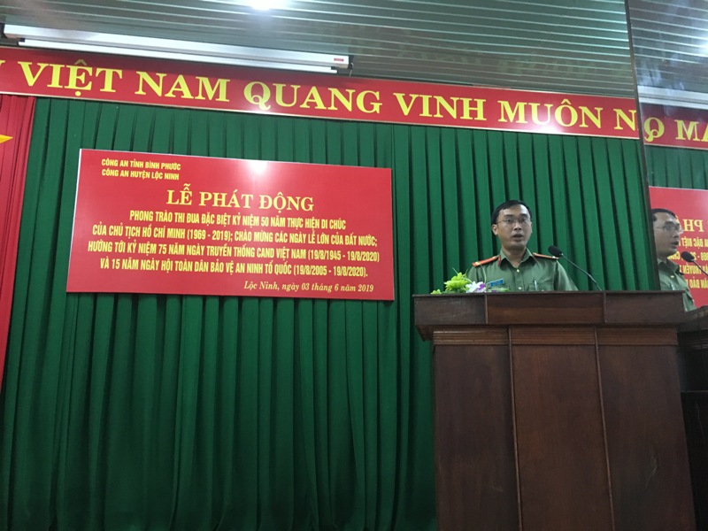 Công an huyện Lộc Ninh phát động Phong trào thi đua đặc biệt kỉ niệm 50 năm thực hiện Di chúc của Chủ tịch Hồ Chí Minh (1969-2019);